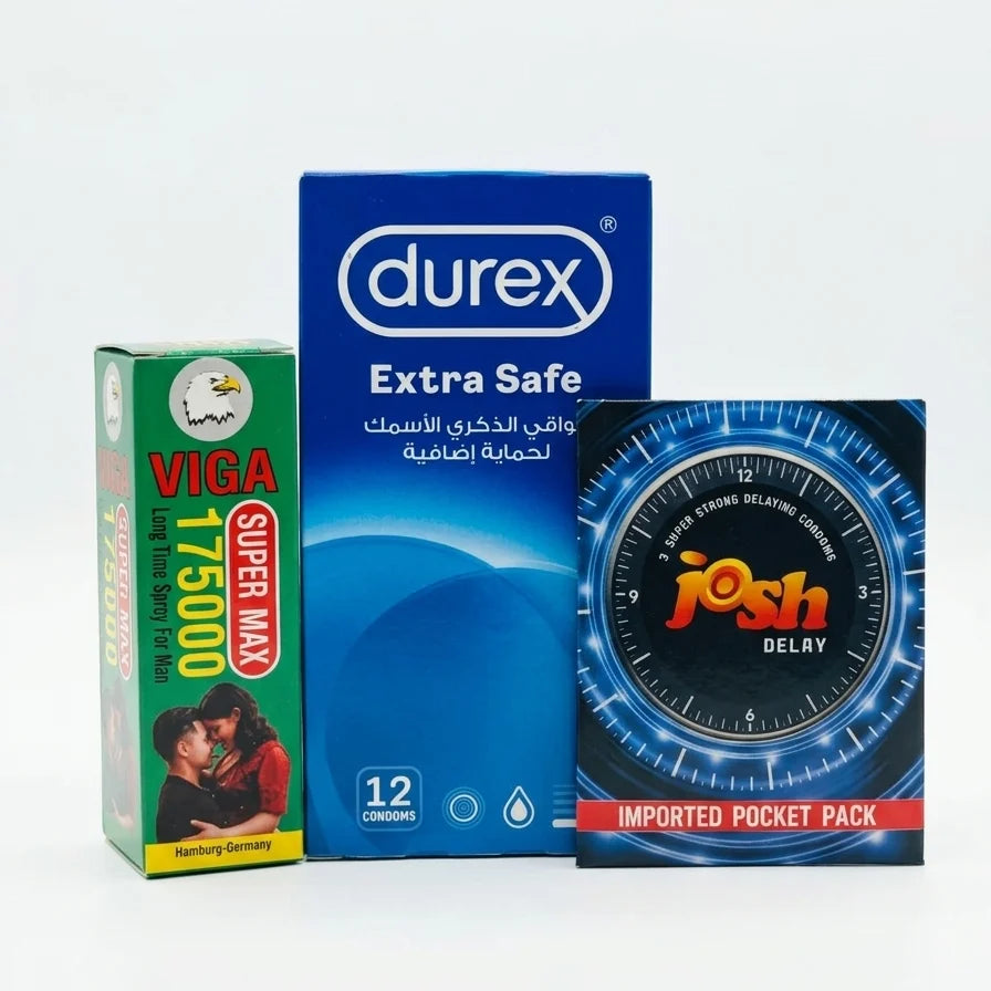 Durex Extra Safe 12 Condoms Box With Free Mini Spray & Josh Delay Condom